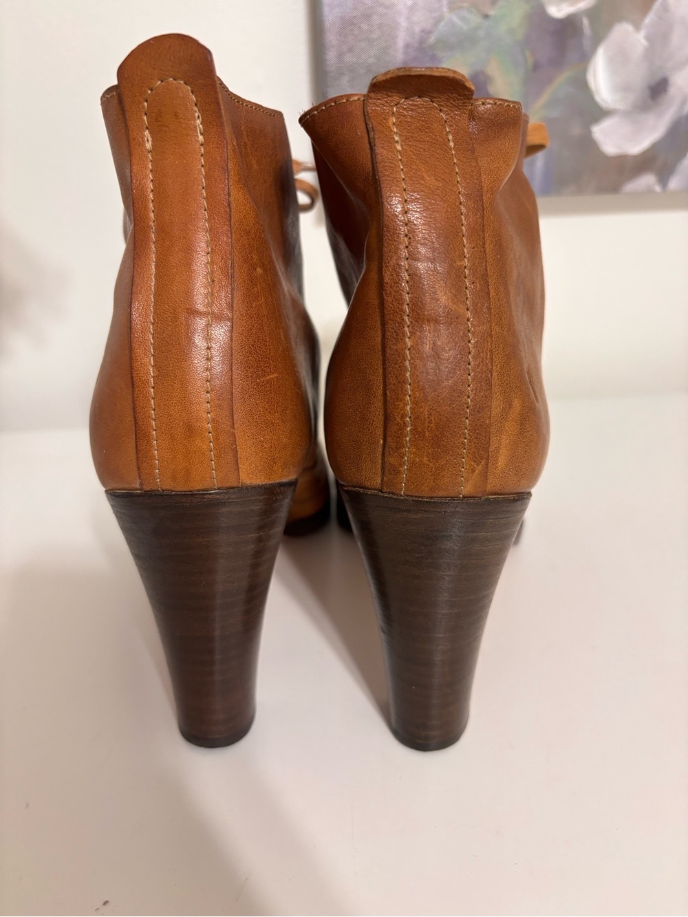 Frye womens 9.5 M Bella Hi Lace Up 77112 Brown Ankle Boots Bootie 4” Heel Italy - Picture 6 of 10